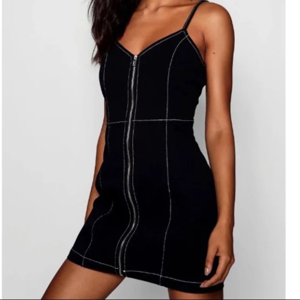 NWT Boohoo Tall Contrast Stitch Denim Dress